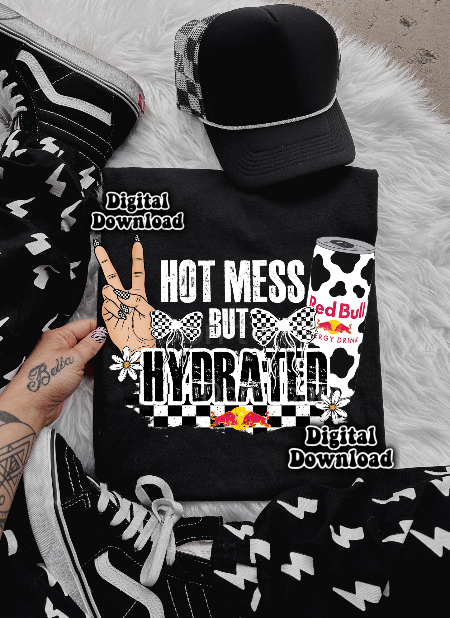 Digital Download ONLY!! - Tshirt PNG Hot mess but hydrated RED cow print