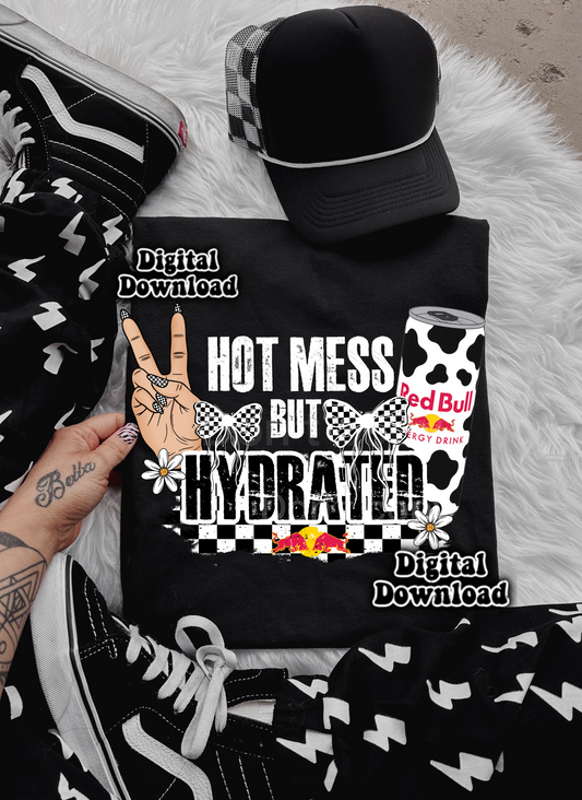 Digital Download ONLY!! - Tshirt PNG Hot mess but hydrated RED cow print