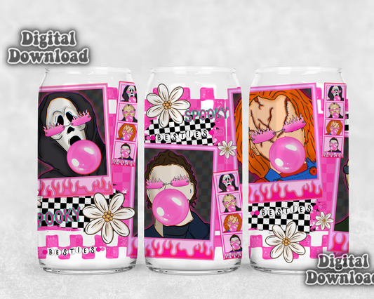 Digital Download ONLY!! 16oz wrap - Pink Halloween Best friends on pink checker background